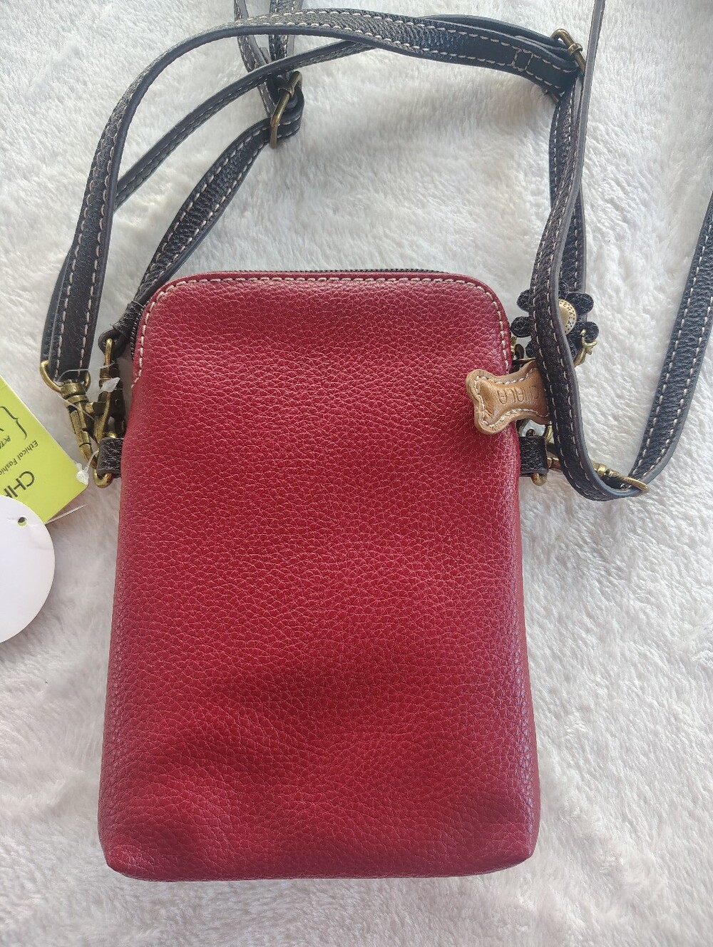 Chala Red Crossbody Phone Bag with Puppy Applique and Black Trim - Picture 4 of 8